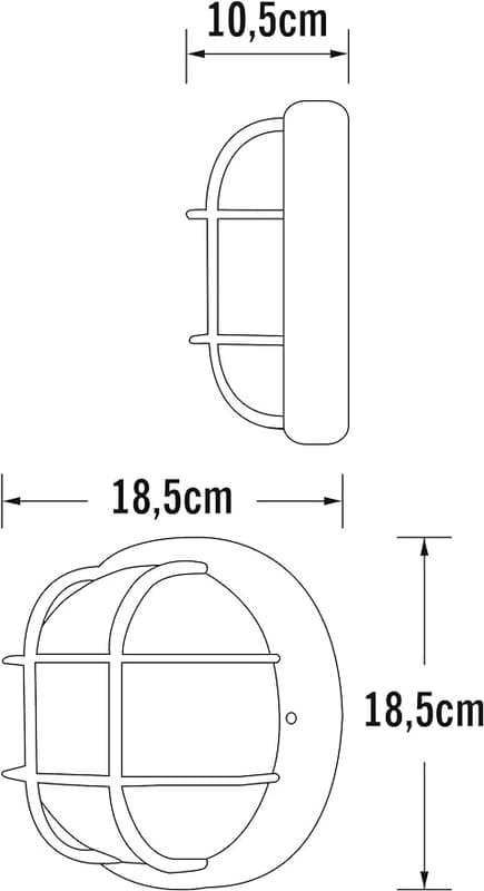 Emas bulk hodelykt vegglampe med riflede klare glass, E27 Rund Sort