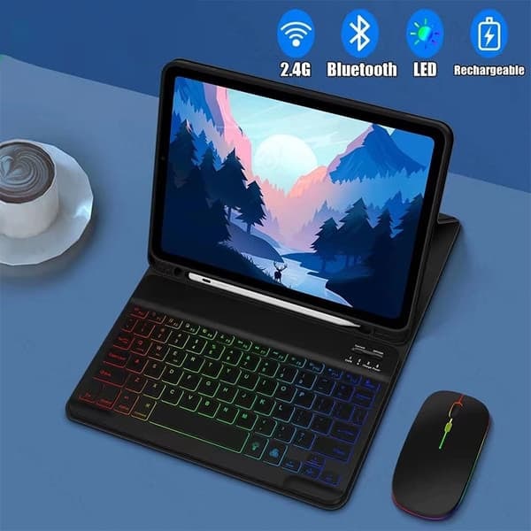 Läderfodraali iPadille RGB Bluetooth-näppäimistöllä ja Hiirellä iPad 10.9/11 tuumaa—pa