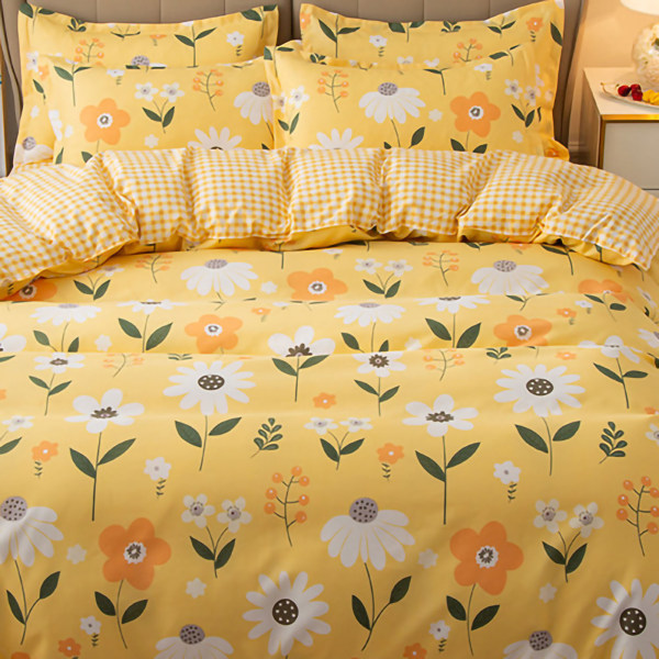 Hudvänligt cover Förtjockad polyester Mjukt borstat cover Quilt Sängkläder för sovsal Sovrum Gula blommor 200x230cm