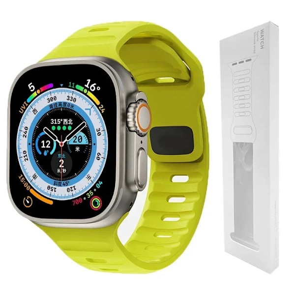 Silikonrem for Apple Watch Band 49mm 44mm 45mm 40mm 41mm 42mm 38mm Ultra 2 Sport Rem Armband iwatch Series 9 8 7 6 5 fluorescent yellow