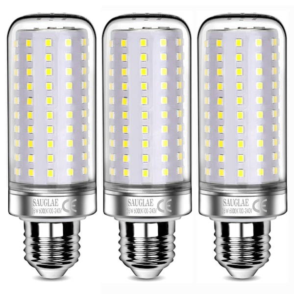 26W LED-lampor, 200W motsvarande, 3000Lm, 6000K Kallvitt ljus, E27, 3-pack