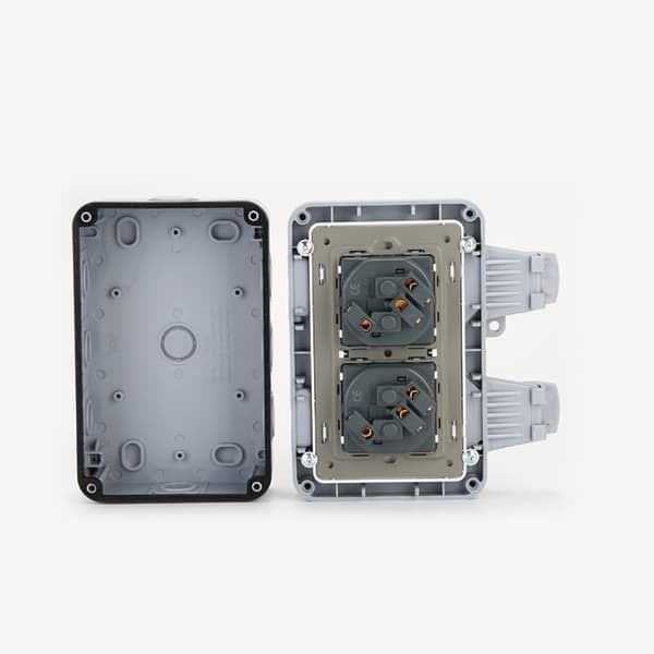 Utomhusvägguttag med lock IP66 - Dubbla eluttag Grå—pa