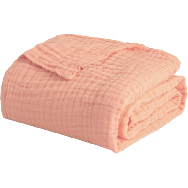 Bomullsfilt 100% Muslin Myk filt for sofa 4-lags pustende gasbindfilt Alle årstider Myk  (Salviegrønn, 70 x 100cm)Rosa