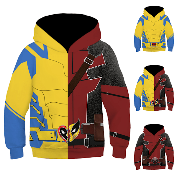 Deadpool og Wolverine Hoodie Cosplay Kostume Trøje til Mænd Kvinder Børn 3D Nyhed Hooded Sweatshirt Top Rød-Gul M