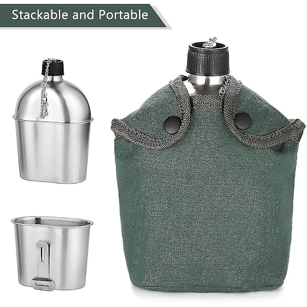 Militär matsalssats 2st 1000ml 600ml Rostfritt stål Set med lock för utomhuscamping Vandring Ryggsäcksturer