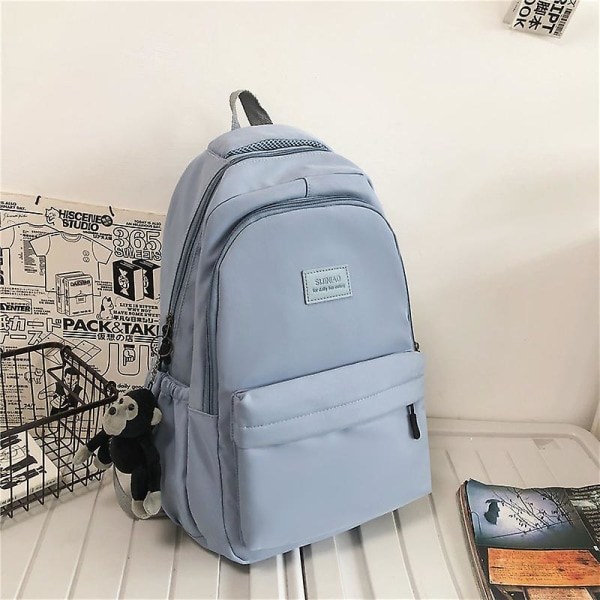 Kvinnors Ryggsäck Enfärgad Kvinnlig Multi-fick Casual Kvinna Resväska Hög Kvalitet Skolväska för Tonårstjej Boka Ryggsäck Blå Endast Väska Blue Only bag
