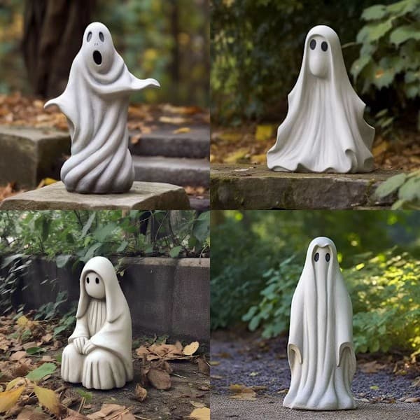 Halloween Trädgårdsskulptur Vit Spöke Utomhusstaty Söt