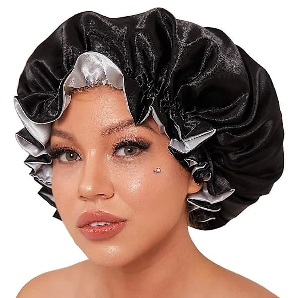 Silke Bonnet til Naturligt Hår Bonnets til Sorte Kvinder, Satin Bonnet til Langt Hår Hue til Søvn, sort