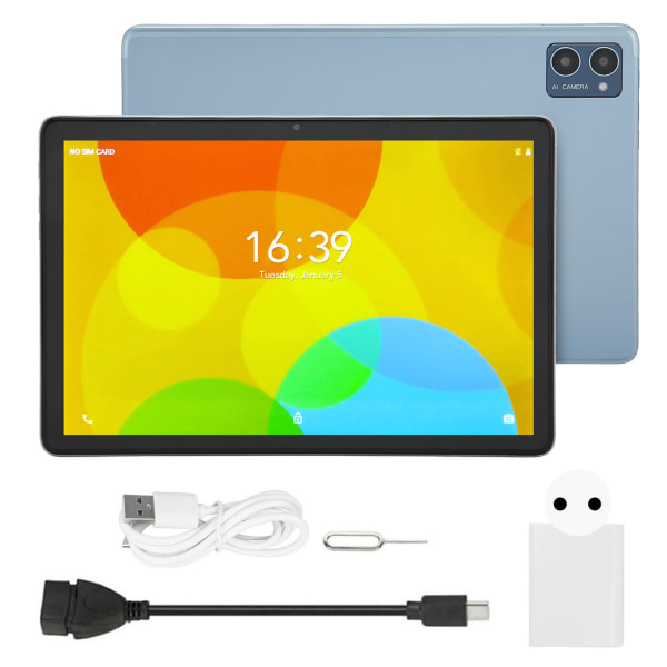 10,1 tum Tablet HD IPS-skärm 8GB RAM 128GB ROM Octa Core Dual Camera 4G LTE Tablet för läsning av spel EU-kontakt 100?240V Ljusblå