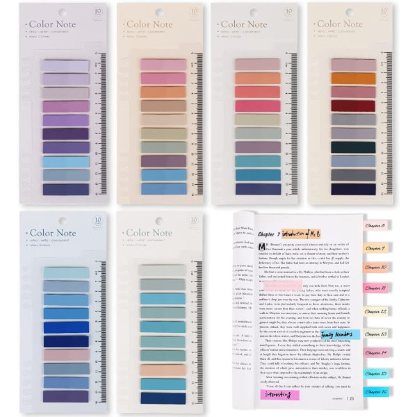 800 st Sticky Index-flikar för att kommentera böcker, skrivbara sidlappar med linjal för sidmarkering Klassificera fil, Morandi Color