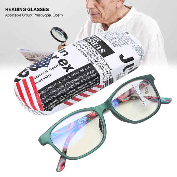 Visual Fatigue Relief Multifokala läsglasögon Anti Blue Rays Presbyopiska glasögon (+200 gröna)