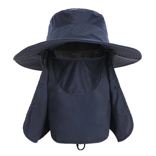 Aurinkohattu UV- cap Leveälierinen nylon hengittävä nopeasti kuivuva UPF 50+ kalastushattu irrotettavalla kasvojen cover Tummansininen