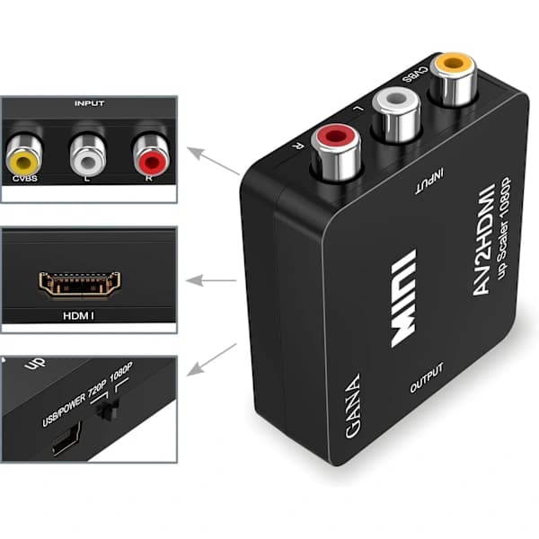 RCA til HDMI, 1080P Mini RCA Kompositt CVBS AV til HDMI Video A