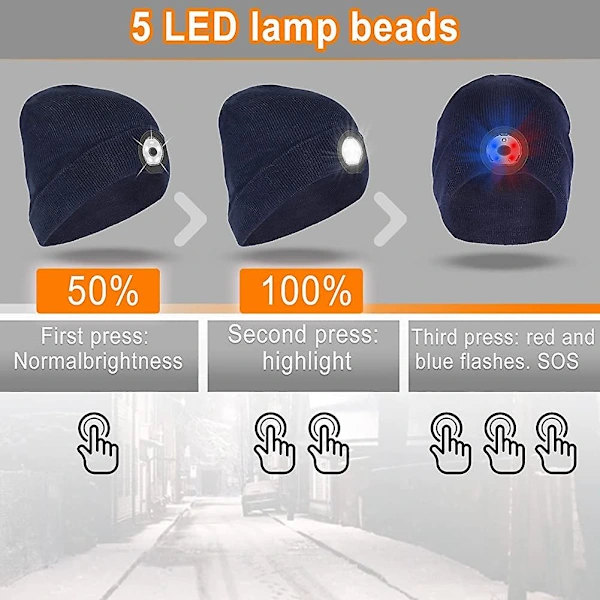 Hue med lys, 5 LED