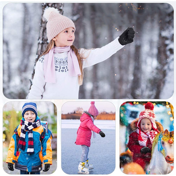 Vintervarma Löparhandskar för Barn - Varma Cykel-, Snö- och Skidhandskar för Kallt Väder, Svarta Handskar för Pojkar och Flickor 4-12 År