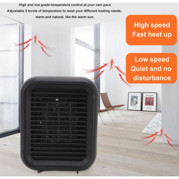 800W elektrisk varmeblæser, lille sort keramisk varmelegeme, anti-vælte design, ABS, til hjem og kontor, EU-stik, 220-240V.pa