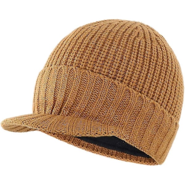 Hatt med skygge til mænd, vinter, strikket, tyk, udendørs Camel Camel One Size