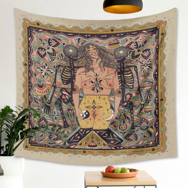 Skull Flower Girl Tapestry Helm Tapestry Estetisk GT330022 29 X 38 In
