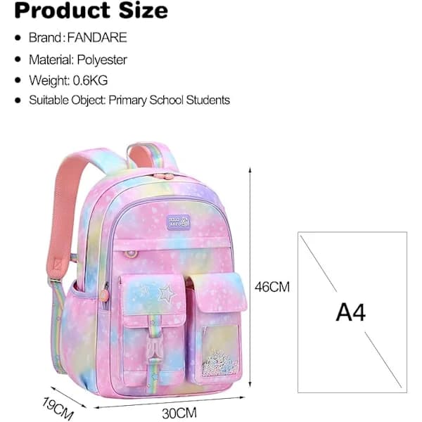 Galaxy Print Rosa Børne Rygsæk med Brystrem til Skolen
