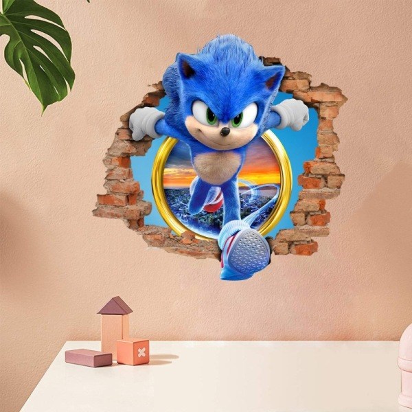 Sonic vægdekorationssticker, børns tegnede soveværelsesbaggrundsvæg