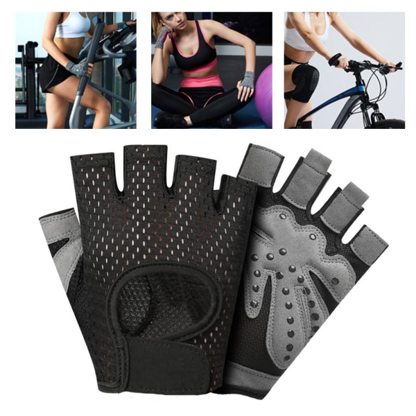 2ST Half Finger Sports Handske Polyester Slitbeständig Anti Halk Kort Finger Handske för Cykling Ridning Excising Black M