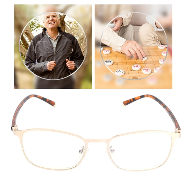 Presbyopiske briller Blått lysblokkerende ripebestandig harpikslinse-lesebriller for TV-titting Gullramme +100