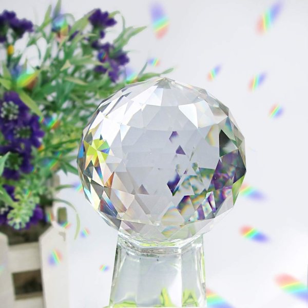 Klar glas kristallkula prisma solfångare regnbågstillverkare, sfärisk fasetterad blickande kula för fönster, Feng Shui, hemmakontor trädgård