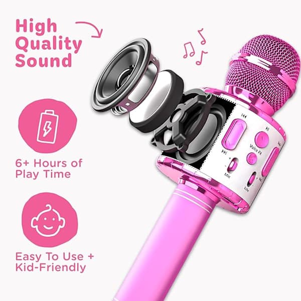 Karaokemikrofon for Barn med Forhåndsinstallerte Sanger & Bluetooth, Gave til Aldre 2-6 År