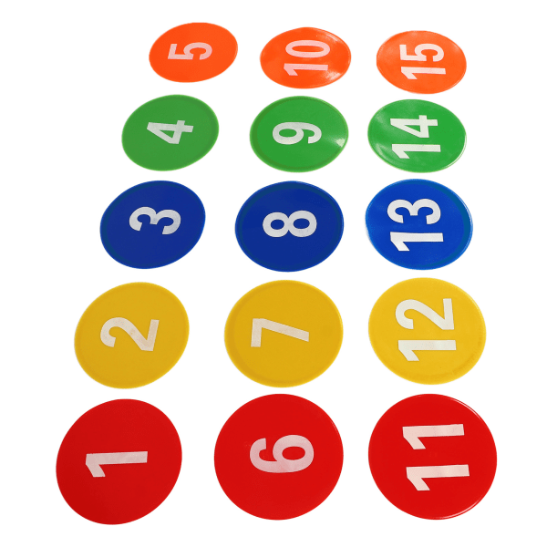 Sports Number Spots Marker 1 til 15 Teppenummer Spot Markers med 5 lyse farger for fotballtrening