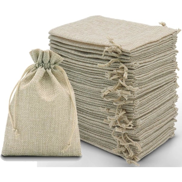 30-pak Intckwan jute poser, 10x15 cm, små gaveposer med snoretræk