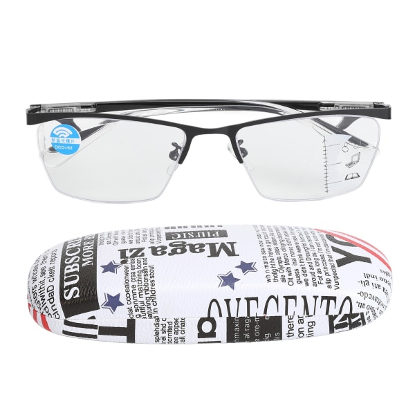 Presbyopiska läsglasögon Anti Blue Ray Fashionabla högupplösta läsglasögon med dubbelt fokus för äldre Svart båge Transparenta ben +200