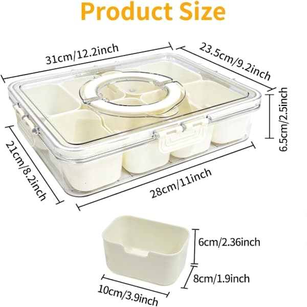 Portable Food Storage Container Plastic Snack Serving Trays 8 Removable Compartments for Parties Reusable Clear Appetizer Organizer
