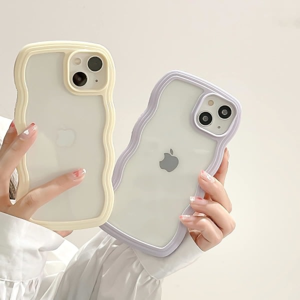 Kompatibel med iPhone 15 Plus case, Transparent Söt Curly Simple Wave- case Estetisk design Bumper för tjejer Kvinnor Mjukt TPU- case - Rosa