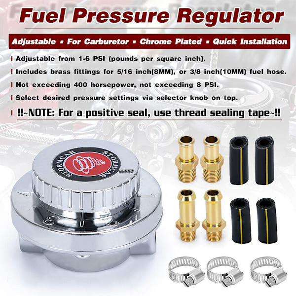 Universell manuell justerbar bränsletrycksregulator kit för förgasarmotor