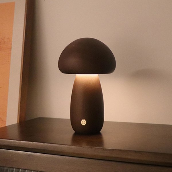 Svampe Lampe Genopladelig Bærbar Natlampe - Trælampe Soveværelseslampe Sengebordslampe Coffee