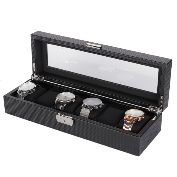 6 platser Delikat Carbon Fiber Watch Storage Display Box Armbandsur Case