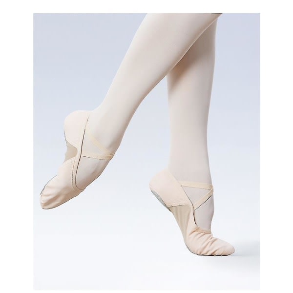 Naisten Tytöt Balettikengät Pehmeät Kaksipohjaiset Ammattimaiset Balerinatanssikengät Stretch Kangas Splice Ballet Tossut Beige 27