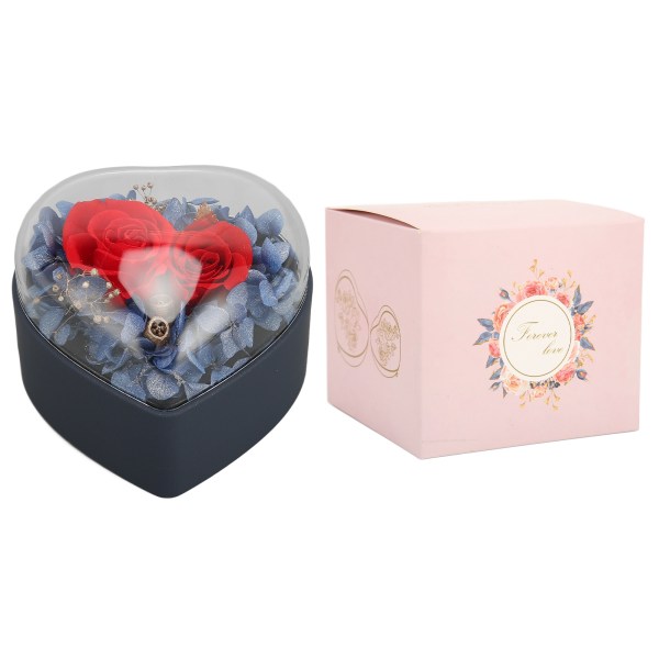 Rose Flower Box Hjärtformad Långvarig Flip Red Rose Flower Box för Alla hjärtans dag Mörkblå