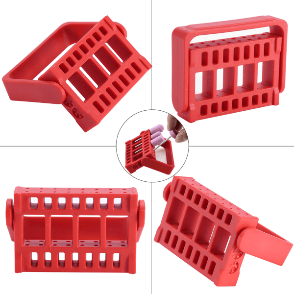 Sømborehoveder Bits Holder Manicure Organizer Box Container til slibning Bits Display Rød