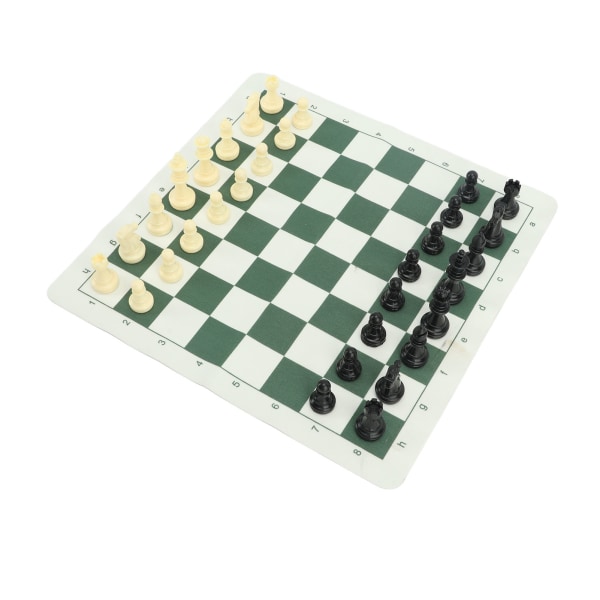 Bærbart sjakksett Reisesjakk brettspillsett imitert skinn PU sjakkbrett 32 sjakkstykker med oppbevaringspose