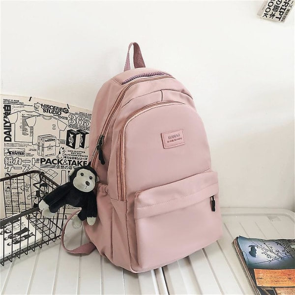 Kvinnors Ryggsäck Enfärgad Kvinnlig Multi-fick Casual Kvinna Resväska Hög Kvalitet Skolväska för Tonårstjej Boka Ryggsäck Rosa Endast Väska Pink Only bag