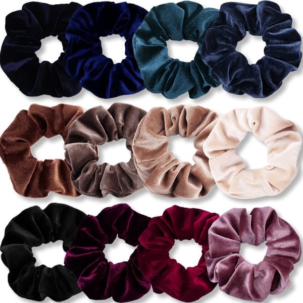 12 stk - Scrunchie Hårelastikker wrap bun band tilbehør elastisk for kvinner Fløyelsfarger Dark_yu