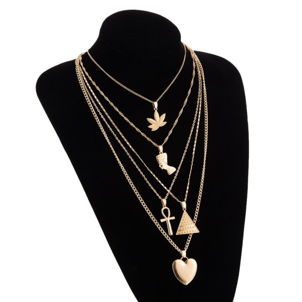 Överdriven Multilayer hjärta triangel form hängande halsband legering kvinnor smycken gåva