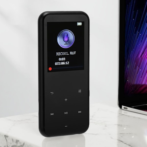 1,8 tommer MP3-afspiller Bluetooth 5.0 Understøtter FM-radio E-bog HD Støjreduktion 16GB Flashhukommelse Musikafspiller til Sport Sort 32GB Hukommelseskort
