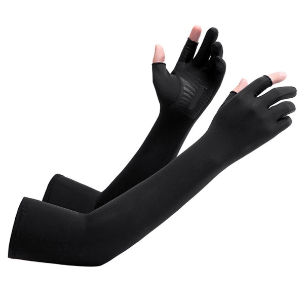 Armermer Solbestandige svarte eksponerte 2 fingre nylon silikon elastiske lett pustende utendørs armermer