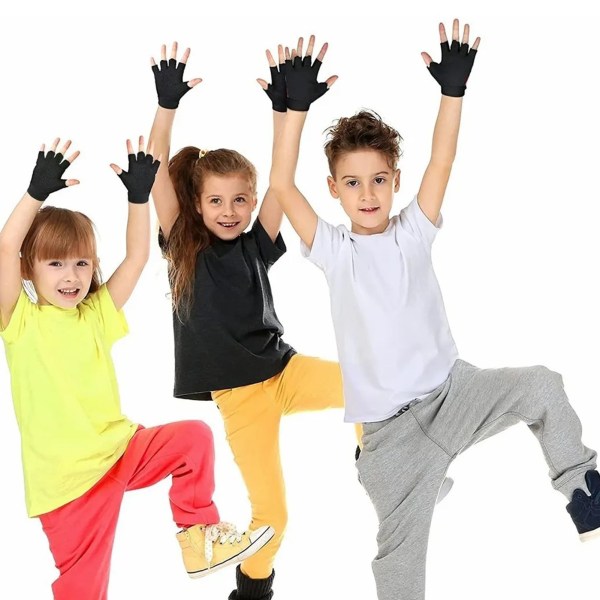 Et par børnehandsker halvfinger fri størrelse polyester børn sportshandsker til cykling bjergbestigning sort
