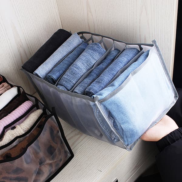 Vikbar jeans T-shirt Förvaring Klädfack Låda grå - lagergrå grey 7 grids
