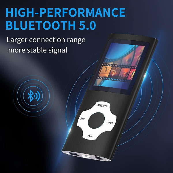 Bluetooth 5.0 Mp3 / Mp4-spelare med 32gb minneskort, 1,8' LCD-skärm, stöd upp till 128gb, stegräknare/video/röstinspelning/fm-radio/e-boksläsare/foto