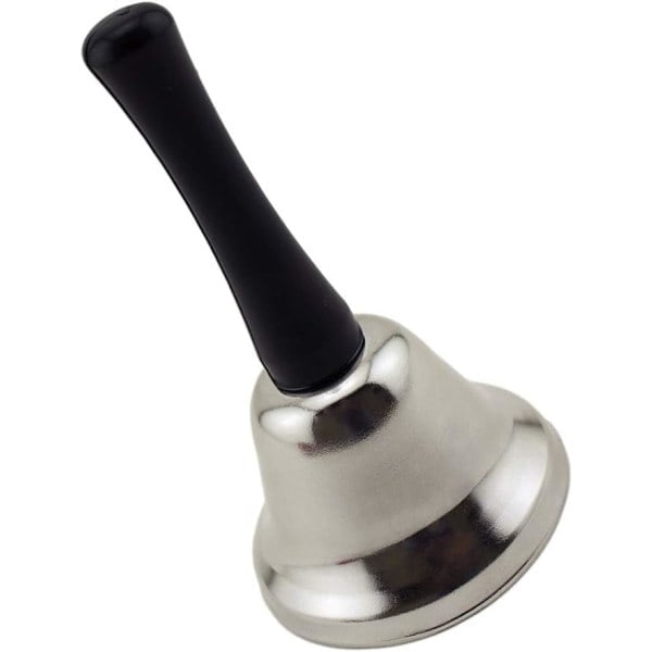 Handklocka i rostfritt stål, 14 cm hög klassisk silverfärgad handklocka receptionsklocka, handhållen hög klocka för bröllopsevenemangsdekoration