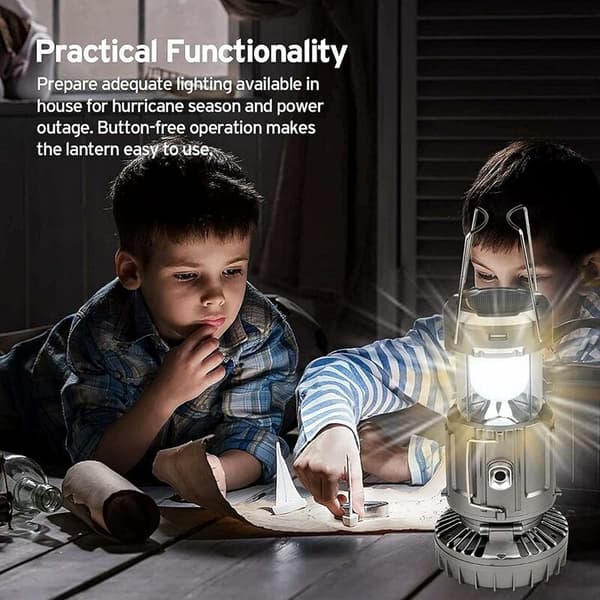 LED Rechargeable Camping Lantern, Fan Camping Lamp, Outdoor Solar Lantern